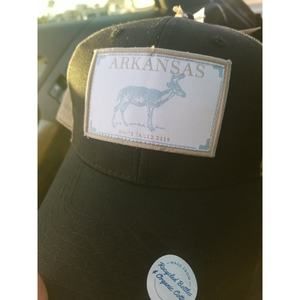 Arkansas trucker Hat Cap Snapback Mesh Deer Buck Whitetail Hunting Hat Tan Black